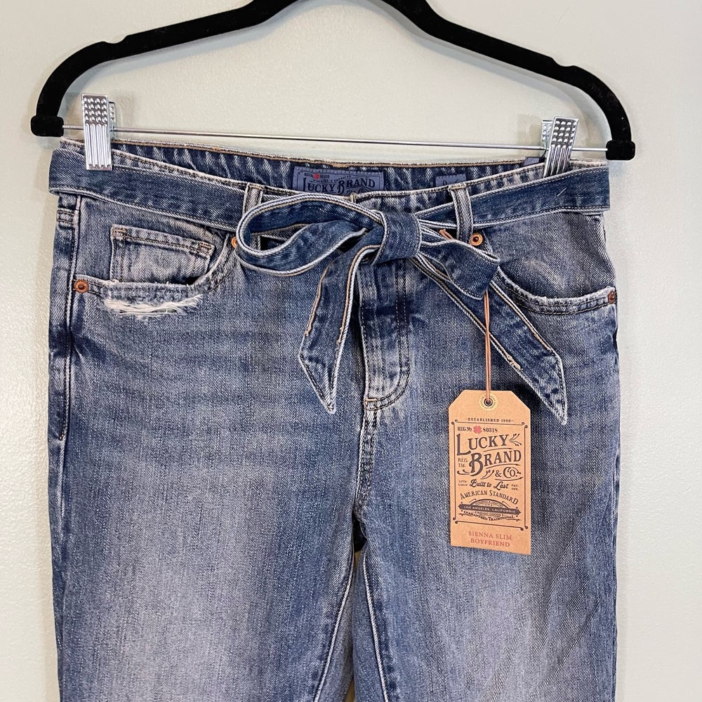 LUCKY BRAND Womens Blue Sienna Slim Patch Boyfriend Belted Bow Jeans Size 25 NWT - Picture 3 of 9